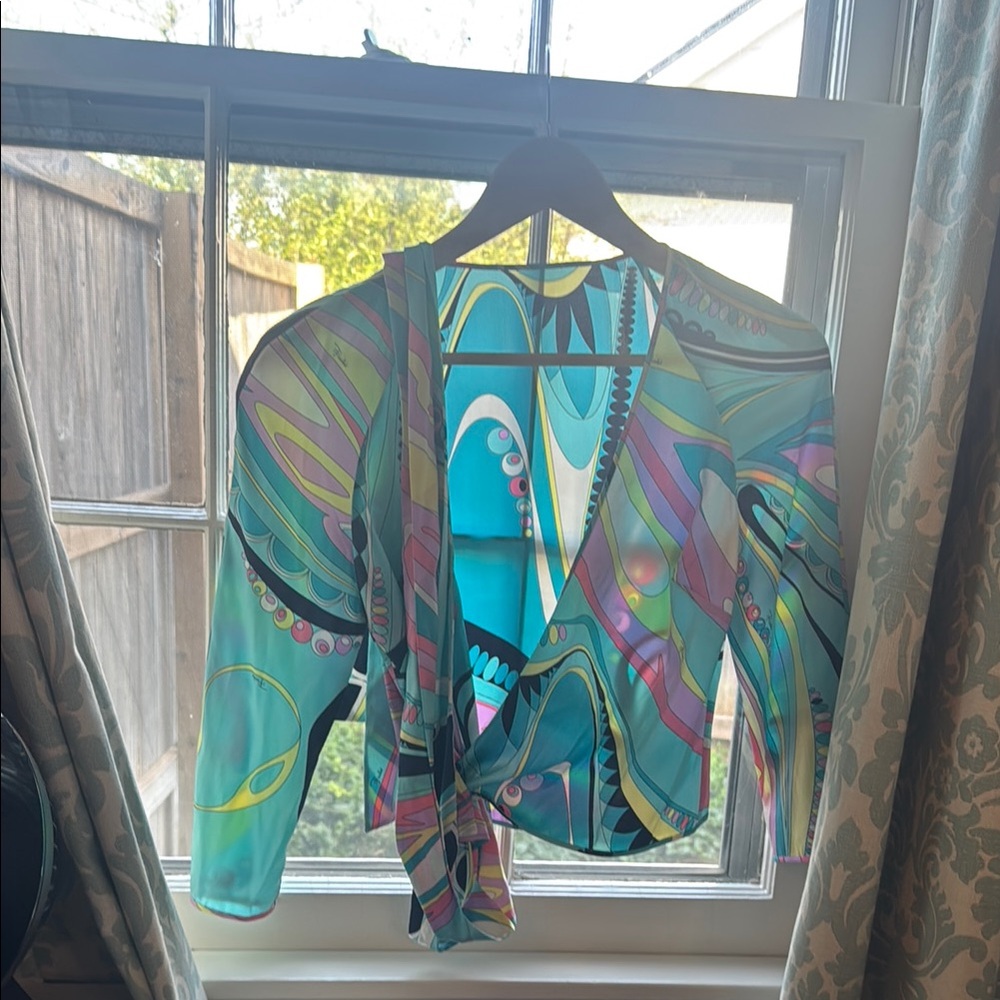 Colorful Emilio Pucci 3/4 sleeve Wrap Top
